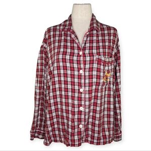 Vintage Disney Winnie the Pooh Plaid Pajama Top Flannel L/XL Made HK